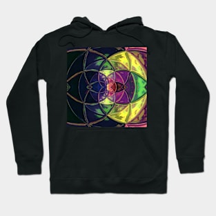 Mosaic Kaleidoscope Flower Purple Green and Yellow Hoodie